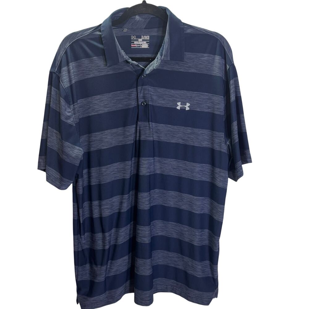 Under Armour HeatGear Polo Shirt XL Blue Stripe Performance Golf Mens